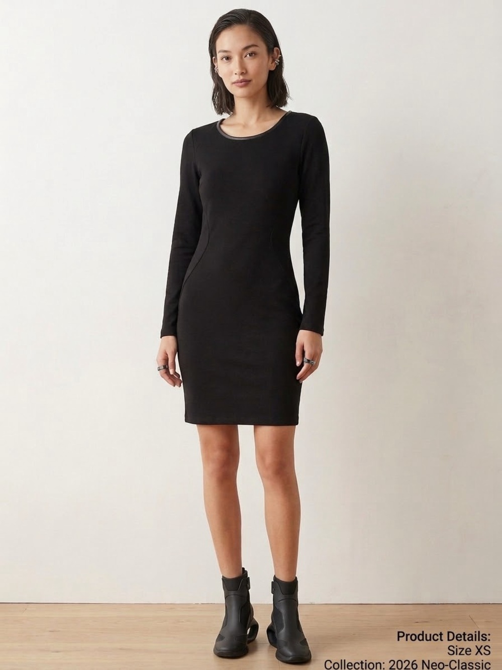 Vero Moda Black Long-Sleeve Scoop Leather Collar Detail Bodycon Dress Size XS